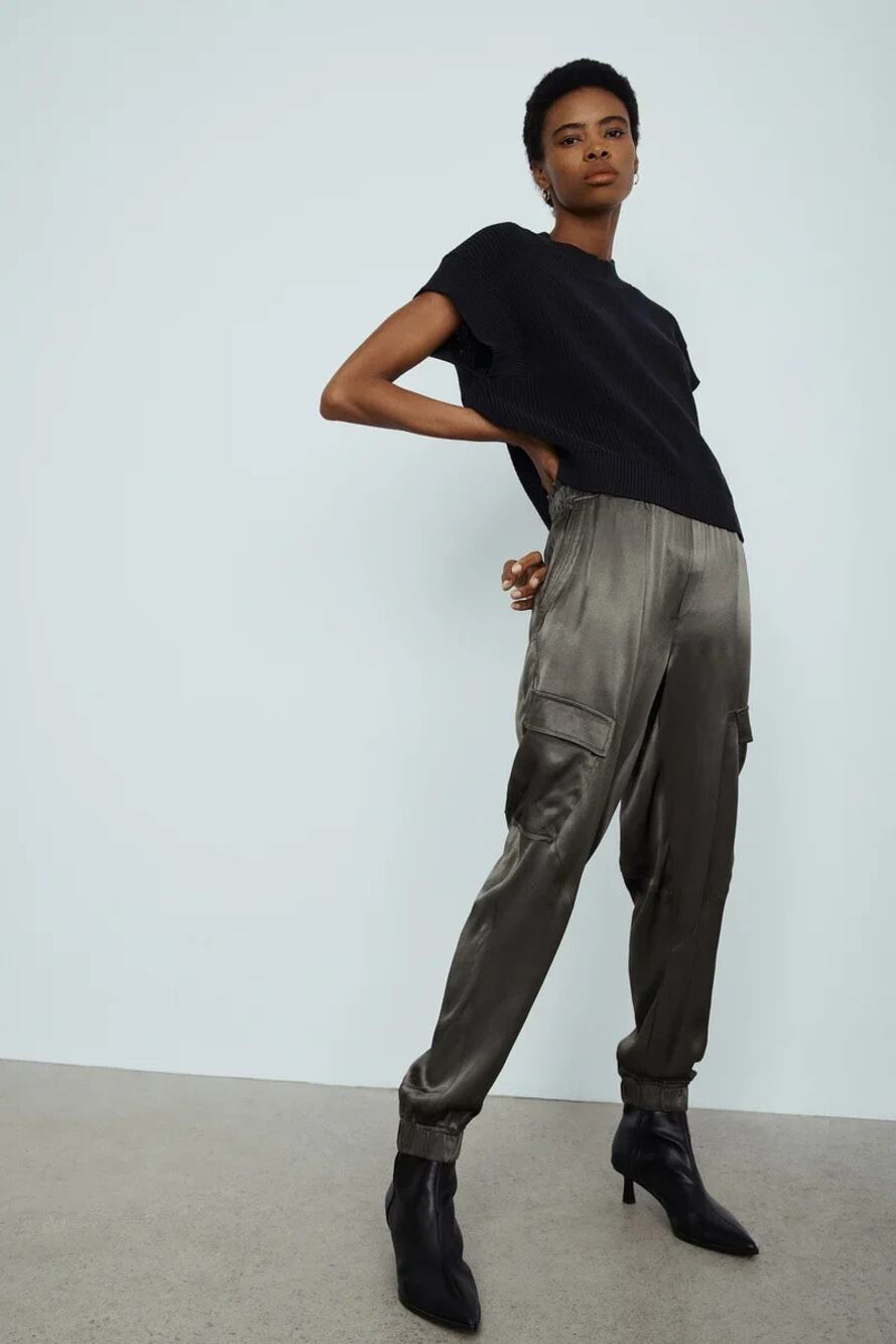 Melissa Nepton Drawstring Waist Satin Jogger Pants Green Size Medium